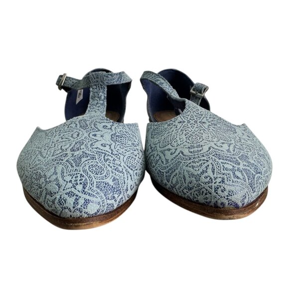 TOMS Jutti T-Strap Flats Blue Tiles Mosaic Tapestry Pattern Comfort Shoes 8.5W - Picture 5 of 11
